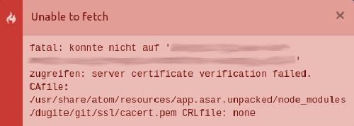 Fehlermeldung des Atom git clients